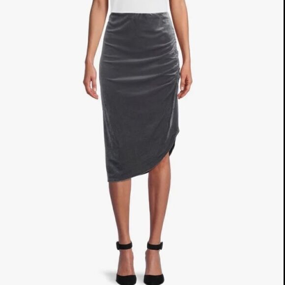Time and Tru Gray Gathered Side Seam Velvet Skirt - Picture 6 of 6
